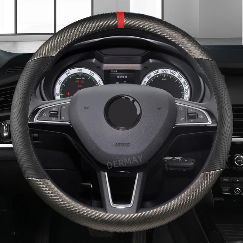 for Skoda Superb 1 2 3 Car Steering Wheel Cover Carbon Fiber+ PU Leather Auto interior Accessories