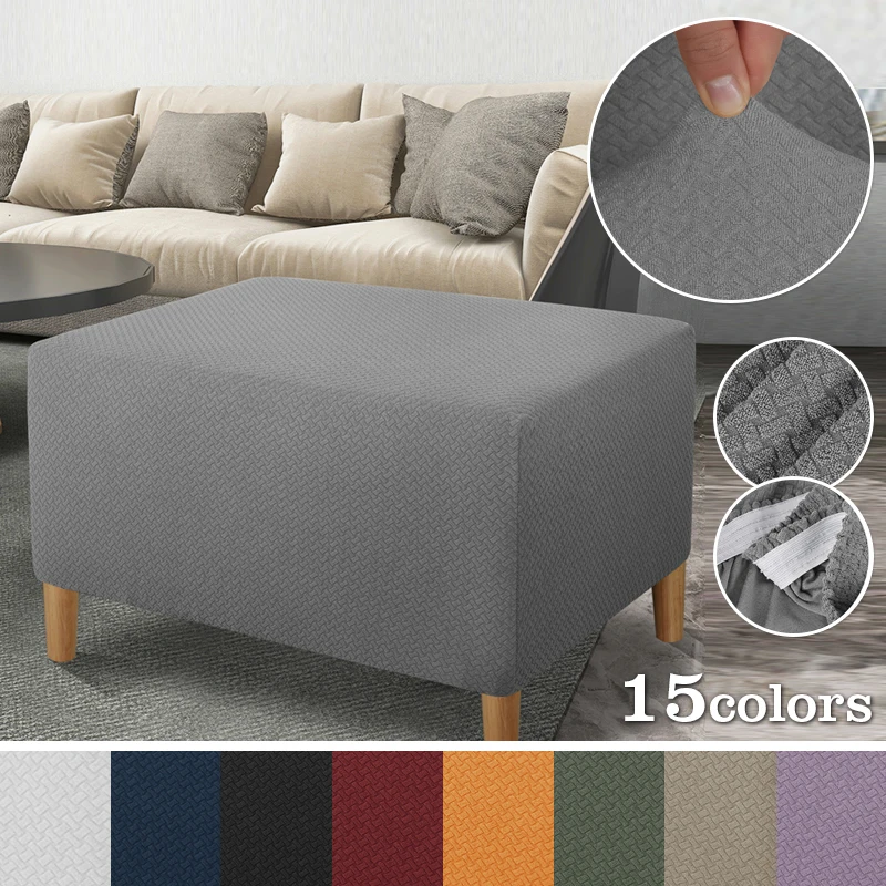 

Elastic Footstool Cover Thicken All-inclusive Ottoman Cover Rectangle Stretch Jacquard Slipcovers Stool Protective Covers