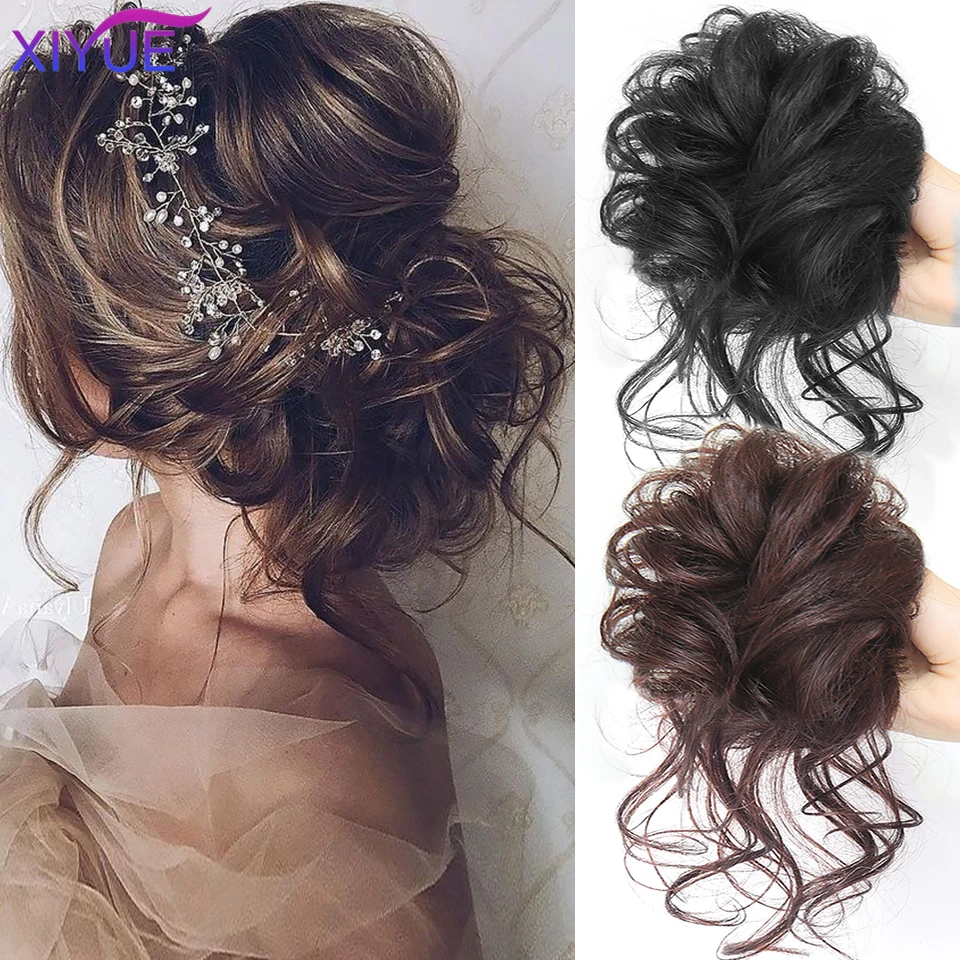 XIYUE Short Straight Chignon With Elastic Band Synthetic Scrunchie Messy Hair Bun High Temperature Fiber Hairpieces Extensions