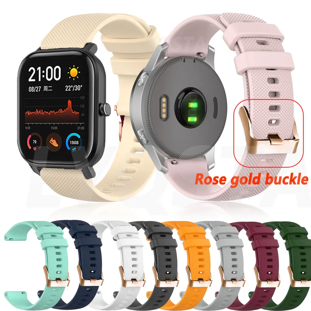 20mm Rose gold buckle Silicone Watch Straps for Huami Amazfit GTS GTR 42mm Bracelet for Huami Amazfit Bip U S GTS 2 Wrist Bands