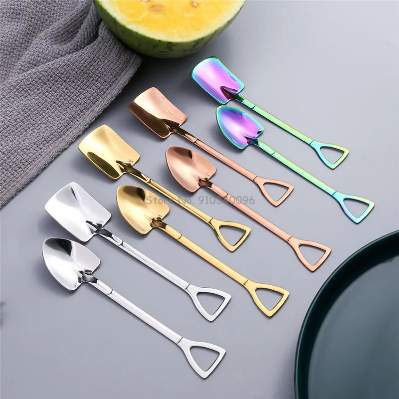 Creative Retro Watermelon Shovel Coffee Spoon Stainless Steel Dessert Spoon Ice Cream Spoon Tip Flat Shovel for Christmas Gifts