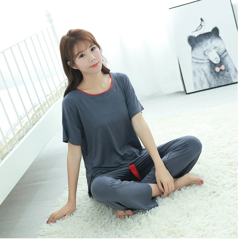 New Pajamas Women's Autumn Model Thick Contrast Color Casual Loose Comfortable Loose Ladies Suit Home Service