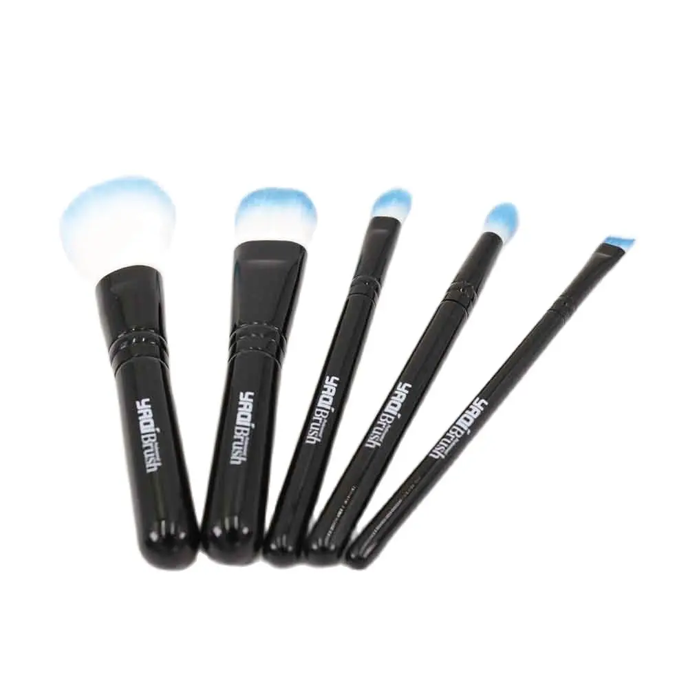 YAQI 5pcs Mini Synthetic Hair Wood Handle Cosmetic Brush Kit Travel Makeup Brush Set