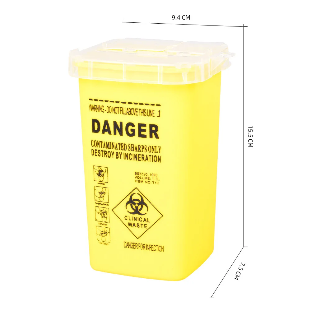 One 1L Capacity Sharps Container Medical Needles Bin Biohazard Tattoo Piercing Disposal Collect Box Tattoo Artist Waste Box