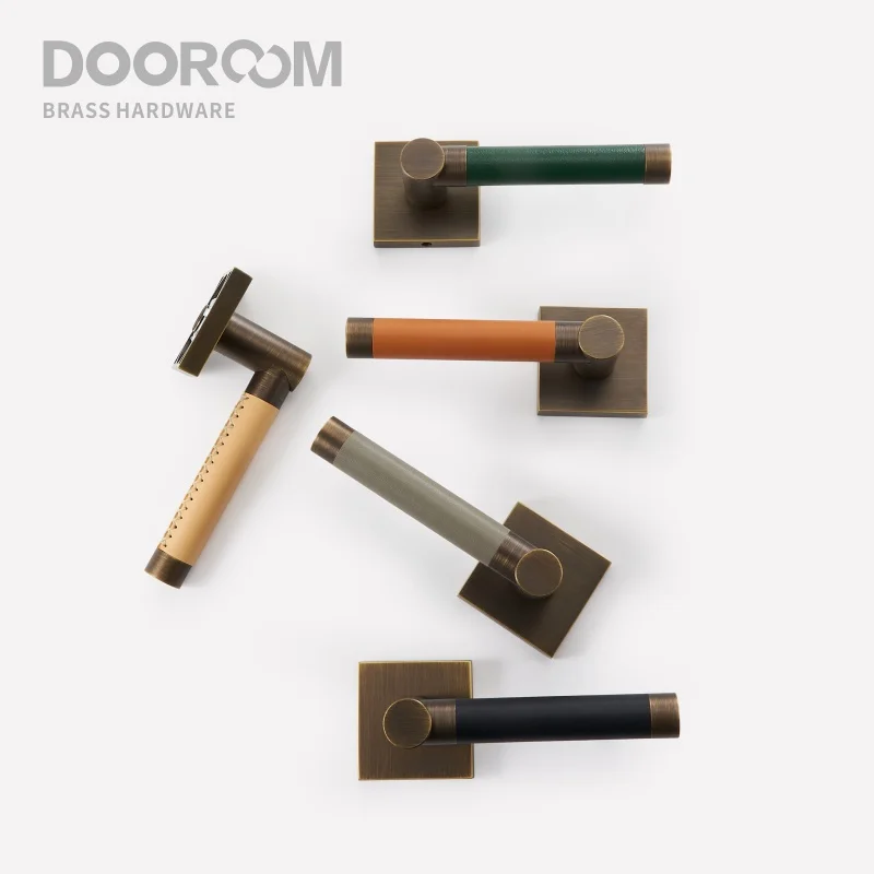 Dooroom Brass Door Lock Set Modern Replaceable Leather Interior Bedroom Bathroom Double Dummy Privacy Passage Door Lever Set