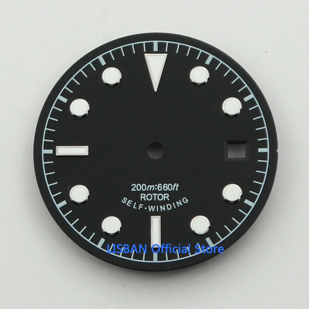 30.5mm Sterile luminous black watch dial fit NH35 Miyota 8205 8215,ETA 2836, Mingzhu DG2813 ST1612 movement watch