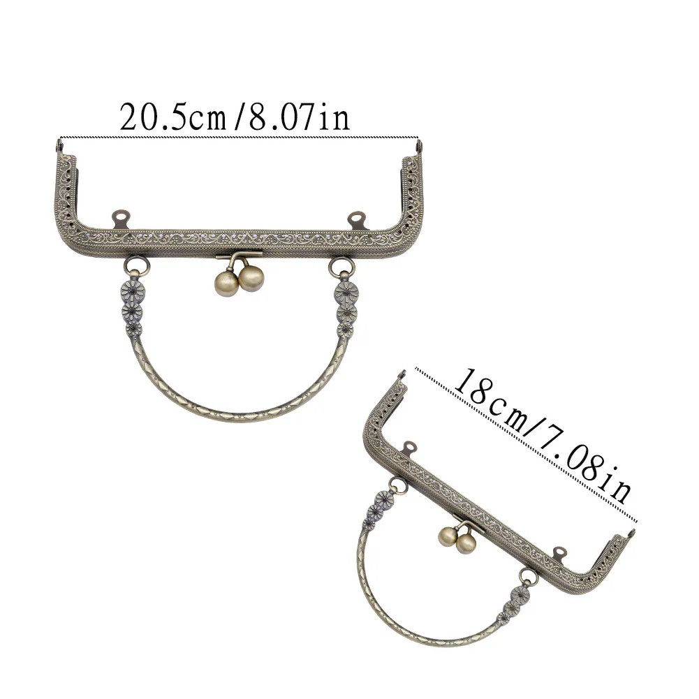 Vintage Kiss Clasp Lock Arch Frame for Sewing Handbag Purse Lock Coin Bag Accessories Parts 20CM with Metal Handle