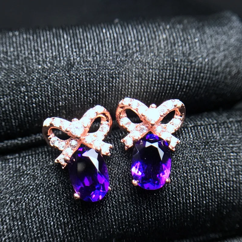 Special sale of Natural Amethyst stud Earrings 925 Sterling Silver with certificate fashion classic rose gold color