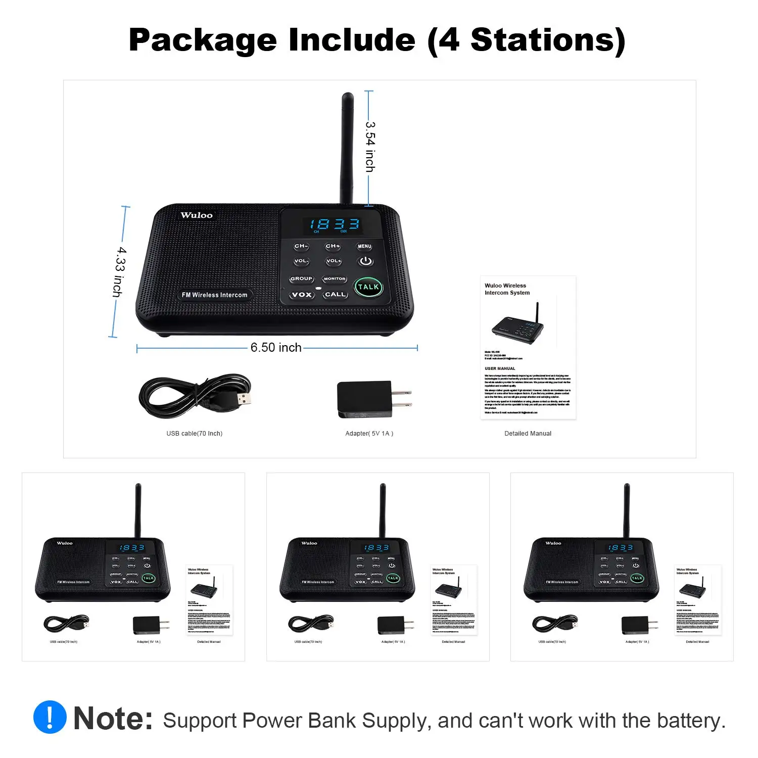 Wuloo-Interphones FM sans fil, système de communication de pièce à pièce, longue portée de 1 mille, 22 canaux, appel, maison, affaires, bureaux