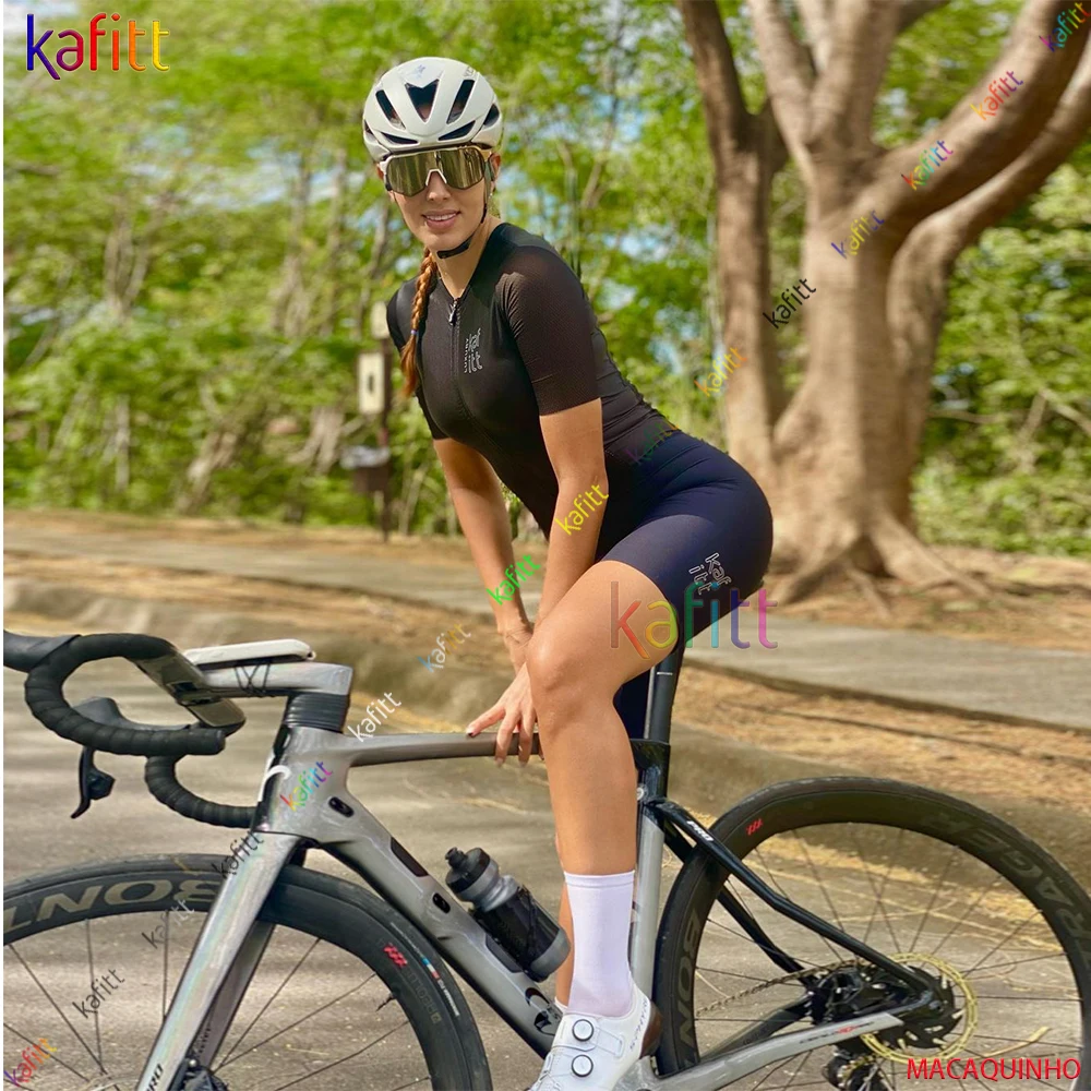 

Kafitt Women's Black Short Sleeve Cycling Clothes Triathlon Skinsuit Sets Go Pro Macaquinho Ciclismo Feminino Bike Jumpsuit Kits