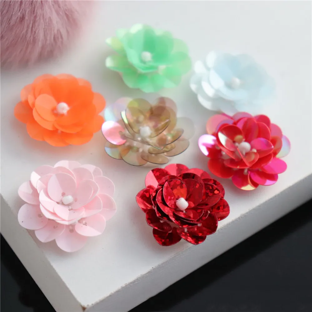 AHYONNIEX 10pcs/lot 2.5CM Sequins Flowers Parches Beads Patches Sew On Beading Applique for Clothes DIY Earrings Shoes Bags