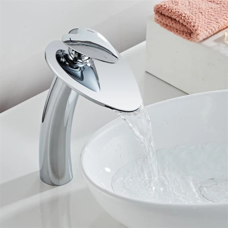 

Bathroom Waterfall Faucet Bath Basin Faucet Cold And Hot Water Mixer Sink Tap Single Handle Deck Mounted Chrome Finish Brass Tap