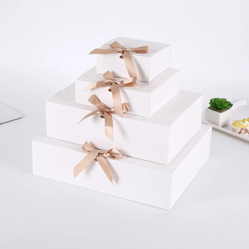 Caixa de presente de papel kraft branco, 5 peças, artesanal, doces, chocolate, biscoitos, caixa de armazenamento, suprimentos para festa, armazenamento de roupas para aniversário