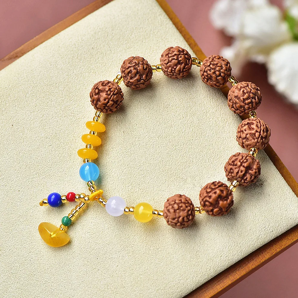 Wholesale Natural Bodhi Seed Amber Pendant Beaded Bracelet for Women Man Unisex Tibetan Buddhist Prayer Yoga Meditation Jewelry