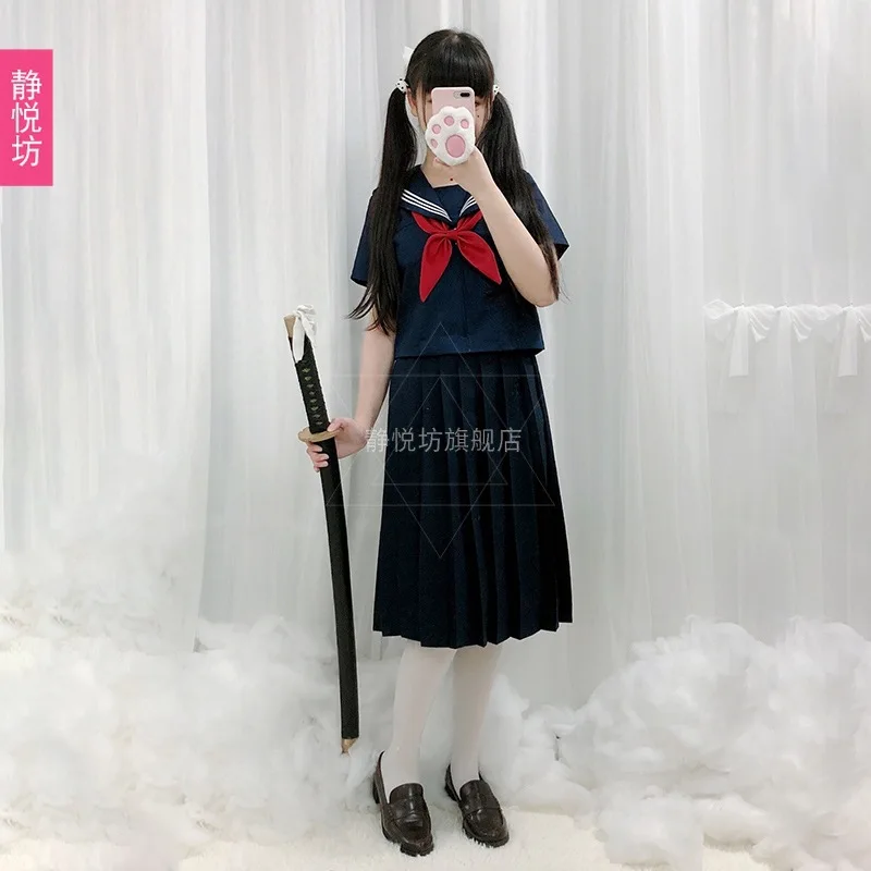 Japan Cute Girl Girls JK Uniform Two-Piece Suit Summer Dress Sailor Suit College Style School Uniform black lolita dress