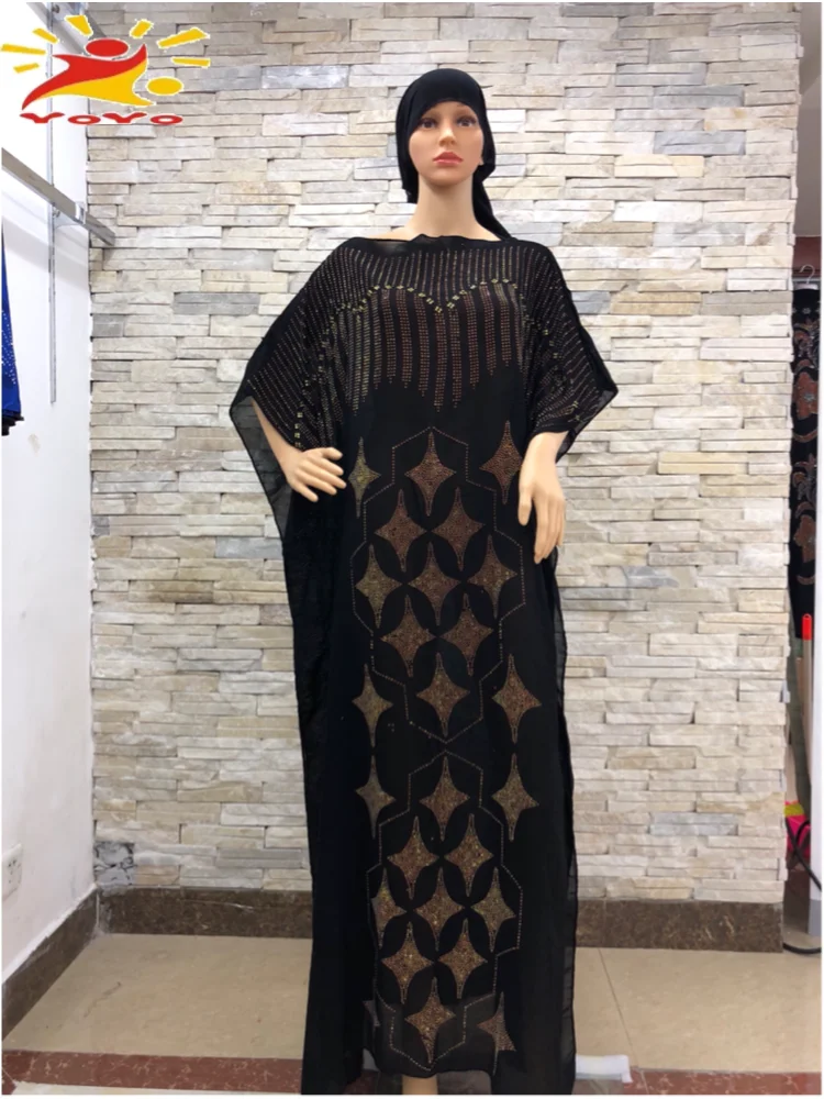 New Caftan Islamic Dress Oversize Cotton Chiffon African Women Loose Size with Diamond Casual Dress Dashiki RobeHB039