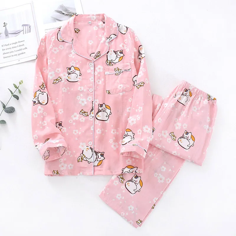 Pajamas Women's Spring Autumn Pigiama Donna New Cotton Long-sleeved Home Summer Japan Korea Style Ladies Sleepwear Suit Printing