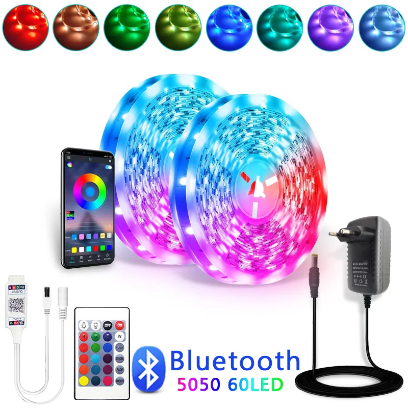 Taśma LED z Bluetooth RGB 5050 SMD 2835 elastyczna wstążka Fita Led listwa oświetleniowa RGB 5M 10M 15M taśma dioda DC12V 60 led/m + Adapter