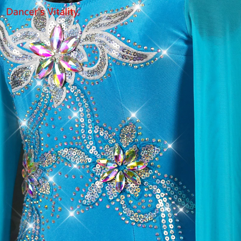 Waltz Dress Diamond-Studded Long-sleeve Performance Costume Female Adult High-end Custom Ballroom Dancing Competition Clothing