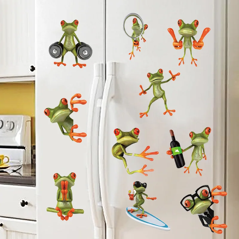 Cartoon Funny 10 Pose Frog Wall Stickers For Car Toilet Refrigerator Boys Bedroom Home Decoration Diy Hole Wall Mural Pvc Decals