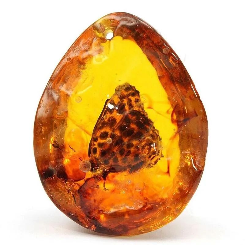 5*4cm Beautiful Amber Butterfly Insects Stone Pendant Necklace Gemstone For DIYJewellery Pendant Crafts Home Decoration