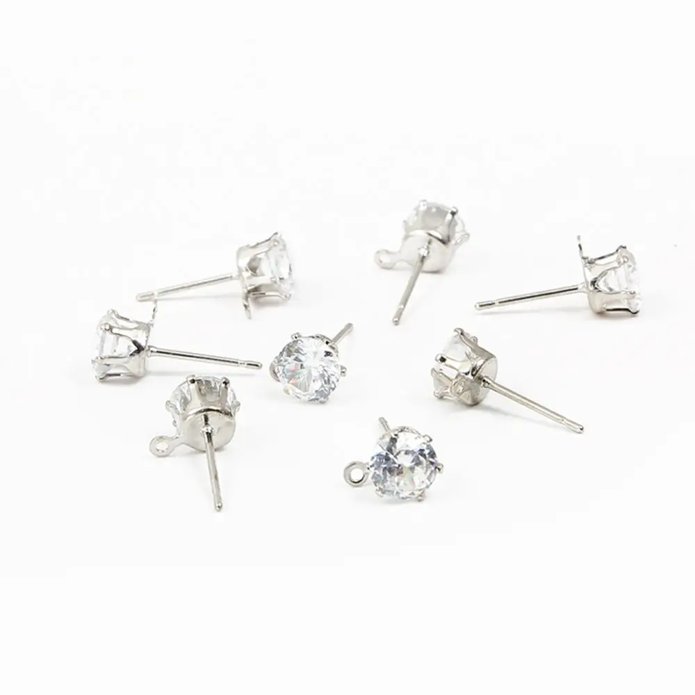 10pcs 6/8/10mm Zircon Crystal Ear Stud Findings With Hole Ear Drop Women Girl Diy Earring Brincos