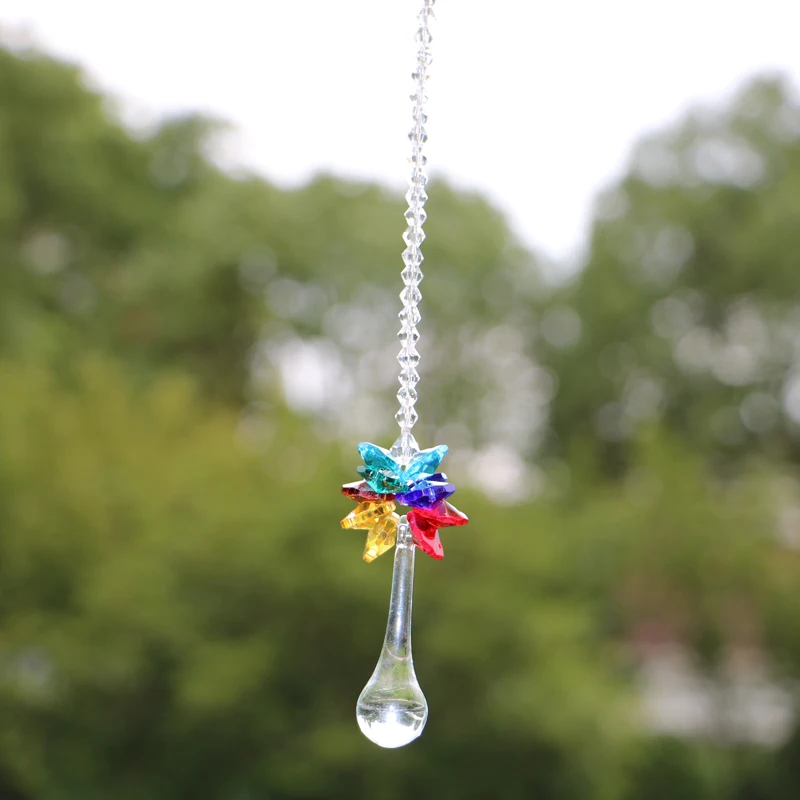 1PCS Hanging Glass Stained Suncatcher Chandelier Crystal Waterdrop Prism Pendants Feng Shui Window Ornament