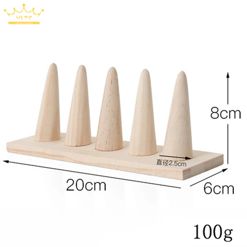 Simple Five Solid Wood Cone Ring Display Stand Home Accessories Shelf Pendulum Ring Display Jewelry Rack Ring Holder