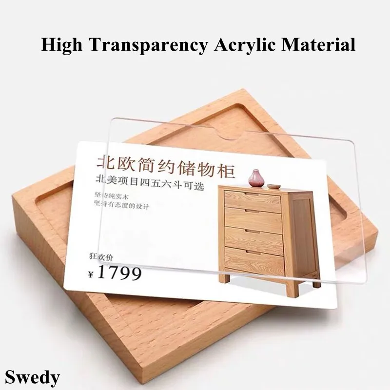 3 Pieces 90X54MM Table Acrylic Sign Holder Display Stand Ad Photo Picture Frame Wood Menu Paper Holder Price Label Card Tags