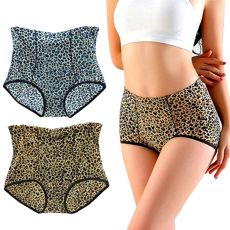 

Ice silk Panties Leopard print Sexy hip lift Seamless Women's underwear High waist stretch abdomen in Comfortable Lingerie