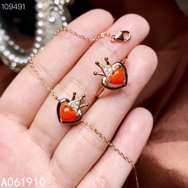 

KJJEAXCMY fine jewelry 925 sterling silver inlaid Natural Red Coral Ring Bracelet female Suit Support Detection trendy