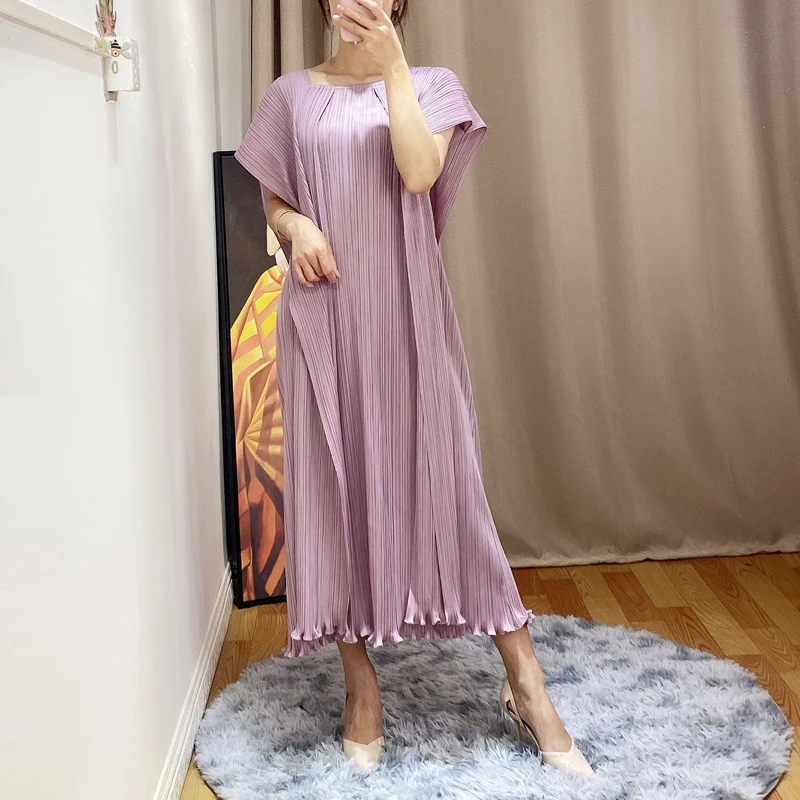 Summer new Women holiday style Dresses Miyak  pleated Fashion Fungus Design solid loose Large Szie Female Dress Tide D67967