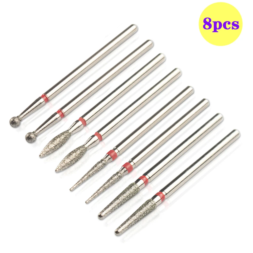 8 stücke Diamant Nagel Bohrer Set Häutchen Reiniger Bit für Acryl Nagel Gel Entfernen Fräsen Cutter Maniküre Maschine Zubehör