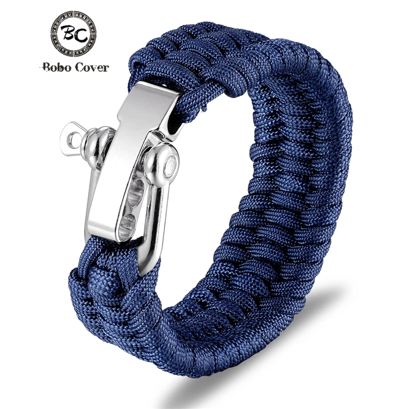 Outdoor Camping Stainless Steel Bracelet Men Paracord Parachute Rope Wristband Survival Bangle Homme Handmade Braided Jewelry