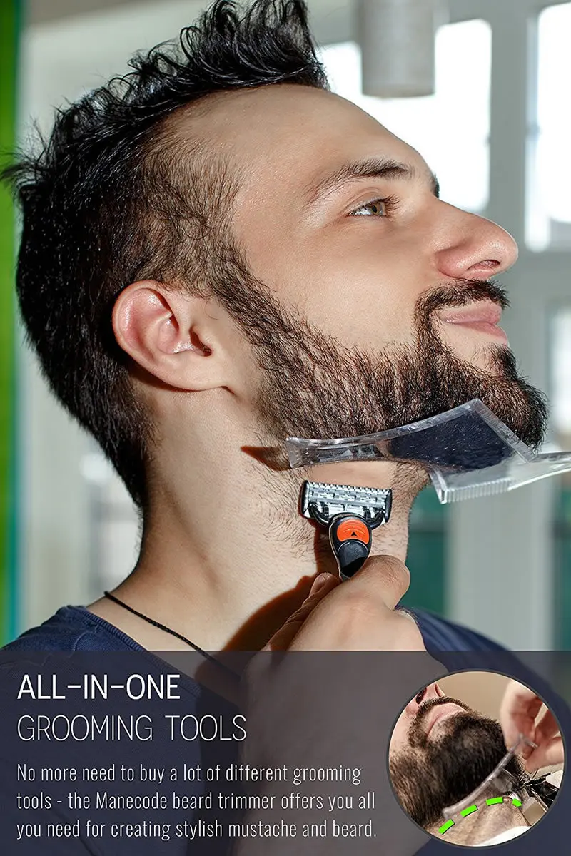 Modelo de barba transparente, pente estêncil para barba para homens leve flexível, ferramenta de modelagem de barba tudo em um