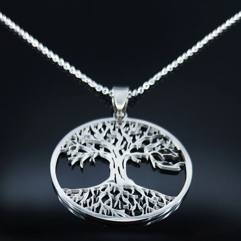Ästhetische Lebensbaum-Halskette für Damen und Herren, Edelstahl-Anhänger in Silberfarbe, Amulett-Geschenk-Schmuck, Arbol De La Vida – Detail 4