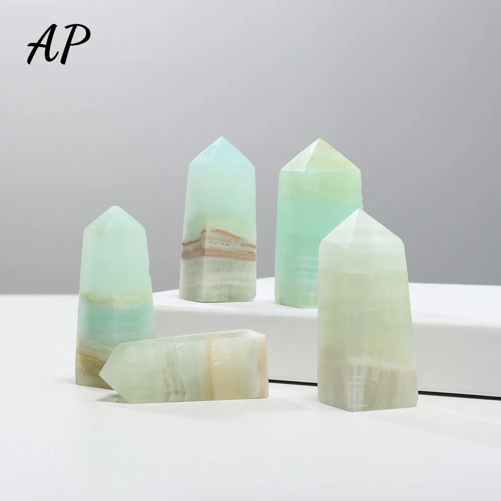 50-100g/pc Natural Crystals Caribbean Calcite Single Pointed Column Healing Green Gem Pylon Home Decoration