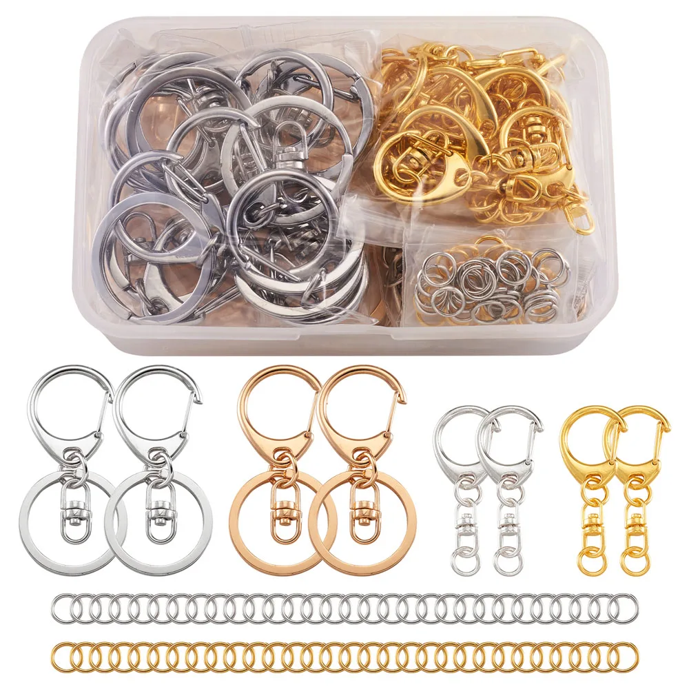 

120pcs/box Mixed Color DIY Keychain Kits Accessories with Swivel Lobster Claw Clasps Jump Rings for Jewelry DIY making Connector