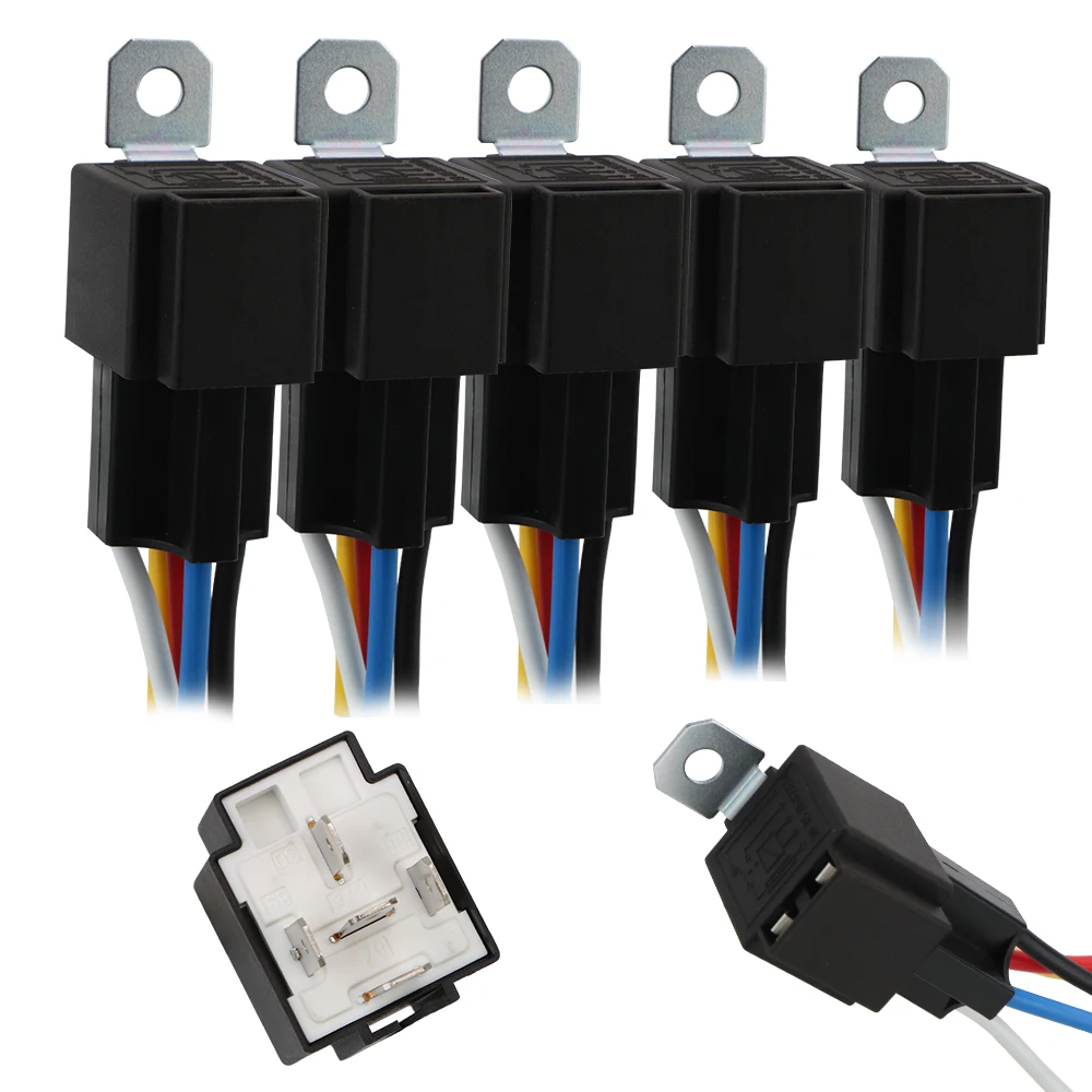 5pcs/set Relay Switch Harness Set with Wires Car Fuse 30A Car Accessories Blade Fuse 5 Pin SPST Automotive Electrical Relays