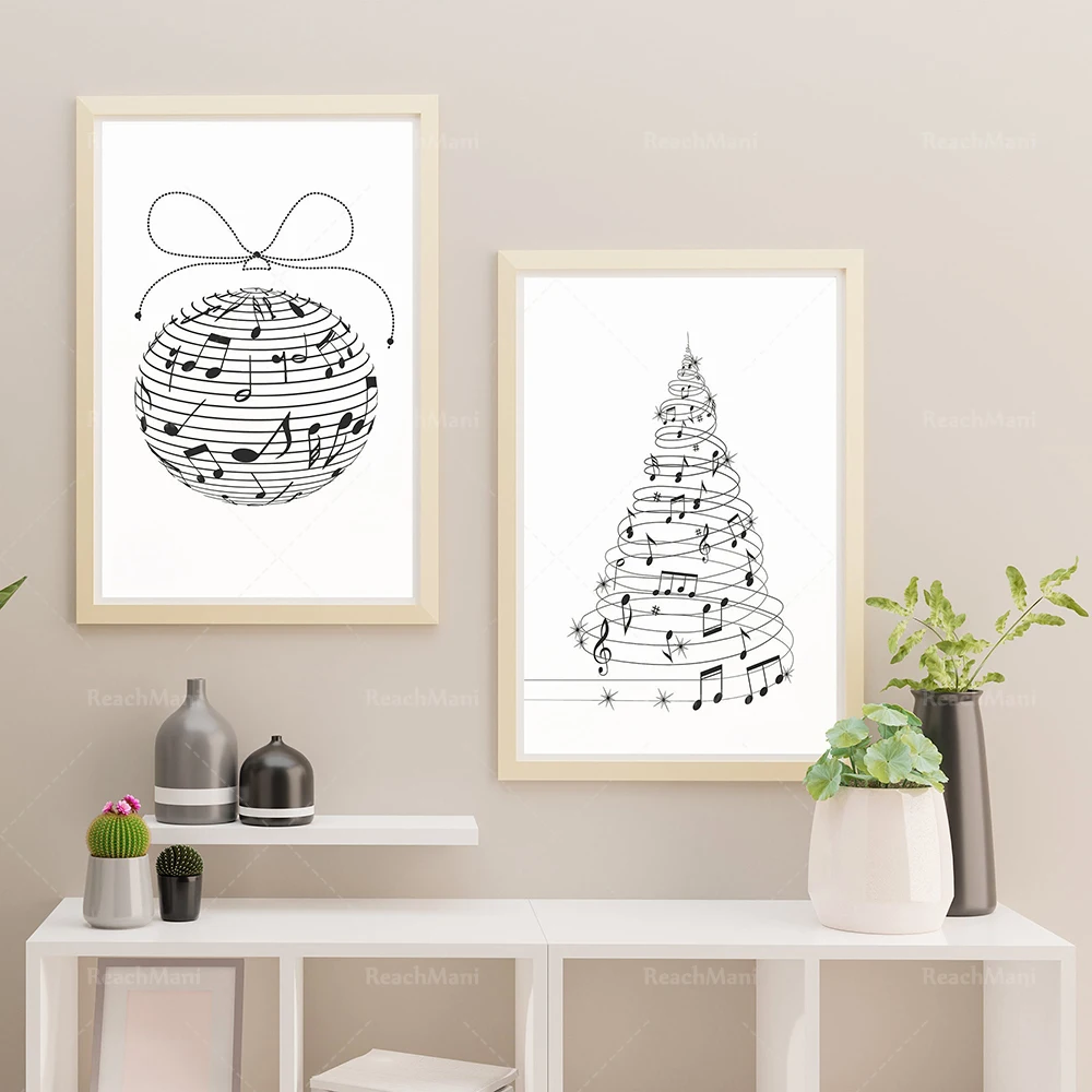 Minimalist music wall art print, Christmas music print, holiday home decoration annotation line Christmas tree print poster