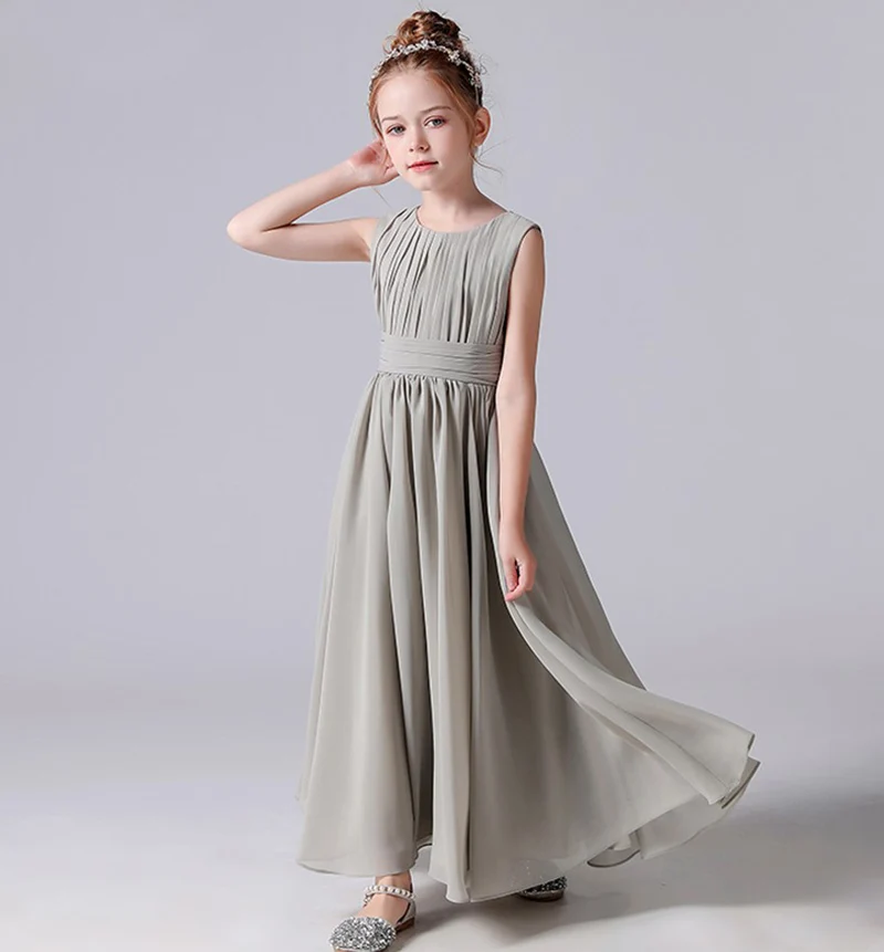 Dideyttawl Customized Chiffon Pleated Flower Girl Dresses Sashe Kid Wedding Birthday Party Pageant Gowns Junior Bridesmaid Dress