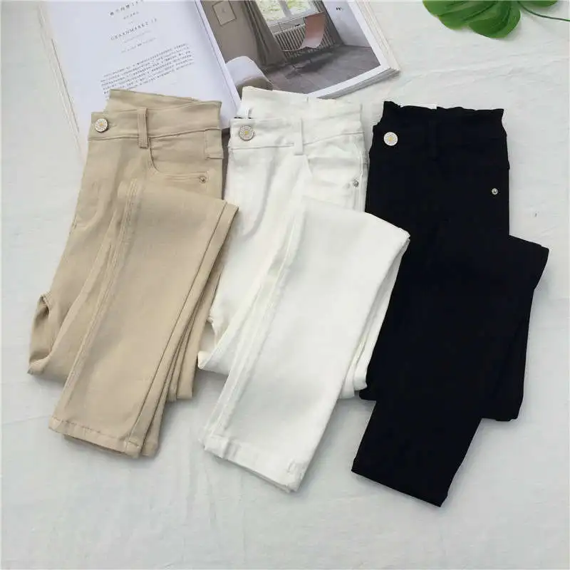 New Spring Bottoming Pencil Pants White Black Trousers Women Apricot High Waist Skinny Stretch Pants Women Pentalon Femme PO019