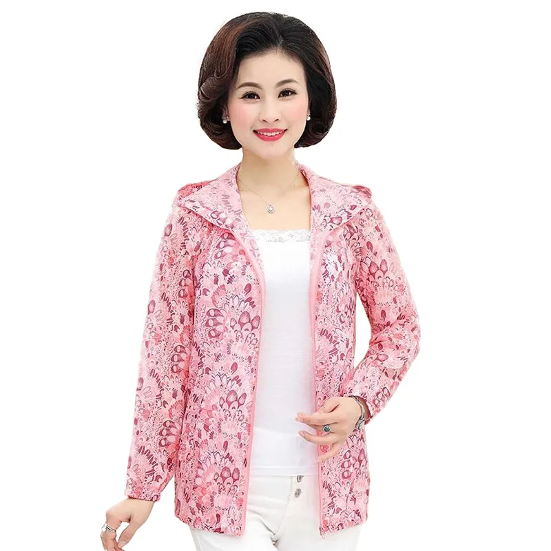 Mother Wear Summer Sun Protection Clothing Windbreaker Jacket Middle-Aged Elderly Women Short Coat Breathable Beachwear Femaler