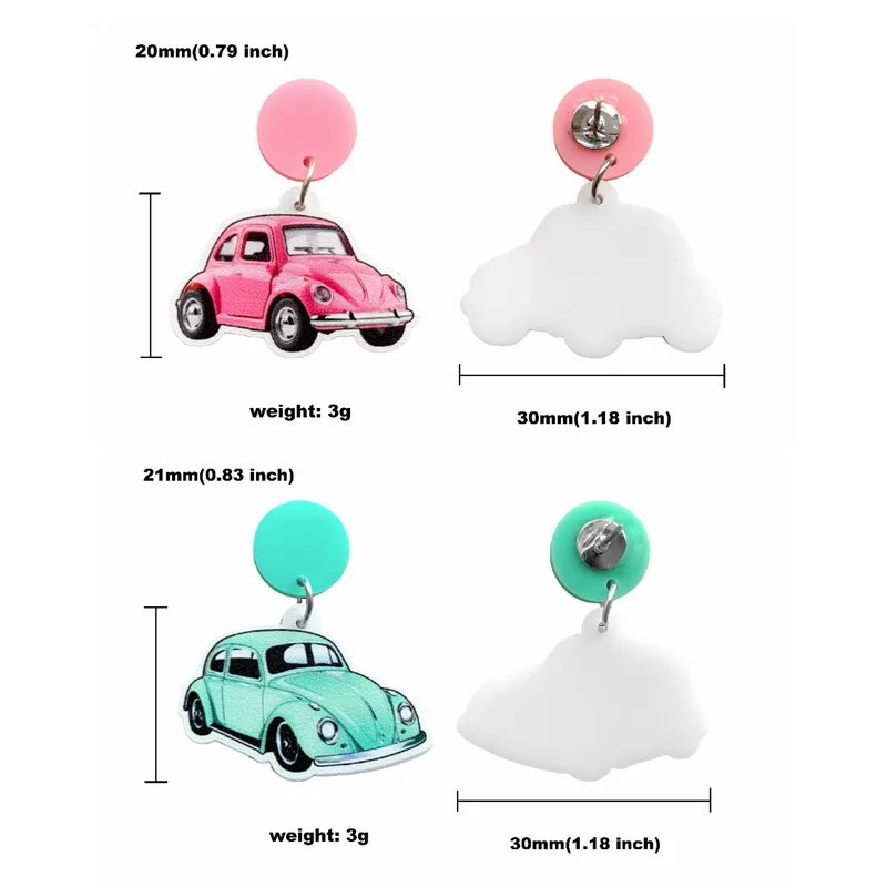 New Arrivals Pink And Blue Vintage Lowrider Beetle Cars Pendants Acrylic Stud Earrings For Women Cute Fashion Jewelry Girls Gift