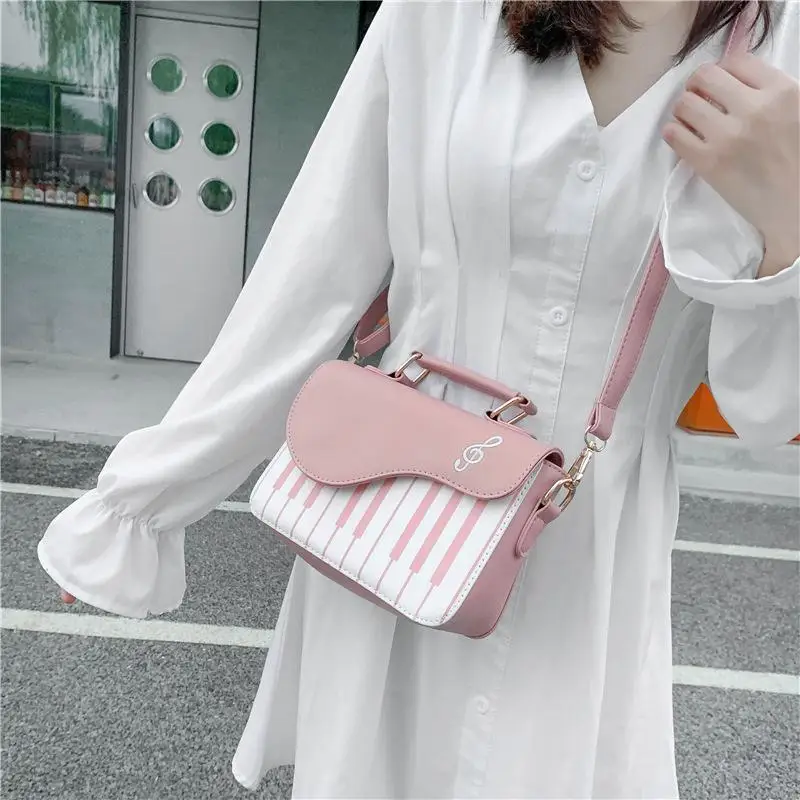 2021 Fashion Color Contrast Embroidery Shoulder Bag, Small Square Bag, Wild Girl Sweet Personality Piano Note Messenger Bag