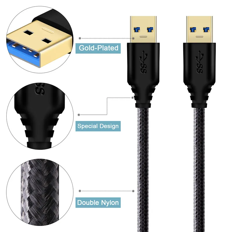 Fasgear USB إلى USB تمديد كابل 5Gbps ذكر إلى ذكر USB 3.0 كابل موسع للقرص الصلب كاميرا ويب كابل يو اس بي موسع