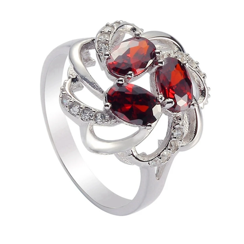 Eulonvan Luxury 925 Sterling Silver Wedding Rings Jewelry & Accessories For Women Red Cubic Zirconia Best Sell S-3736 Size 6 7 8