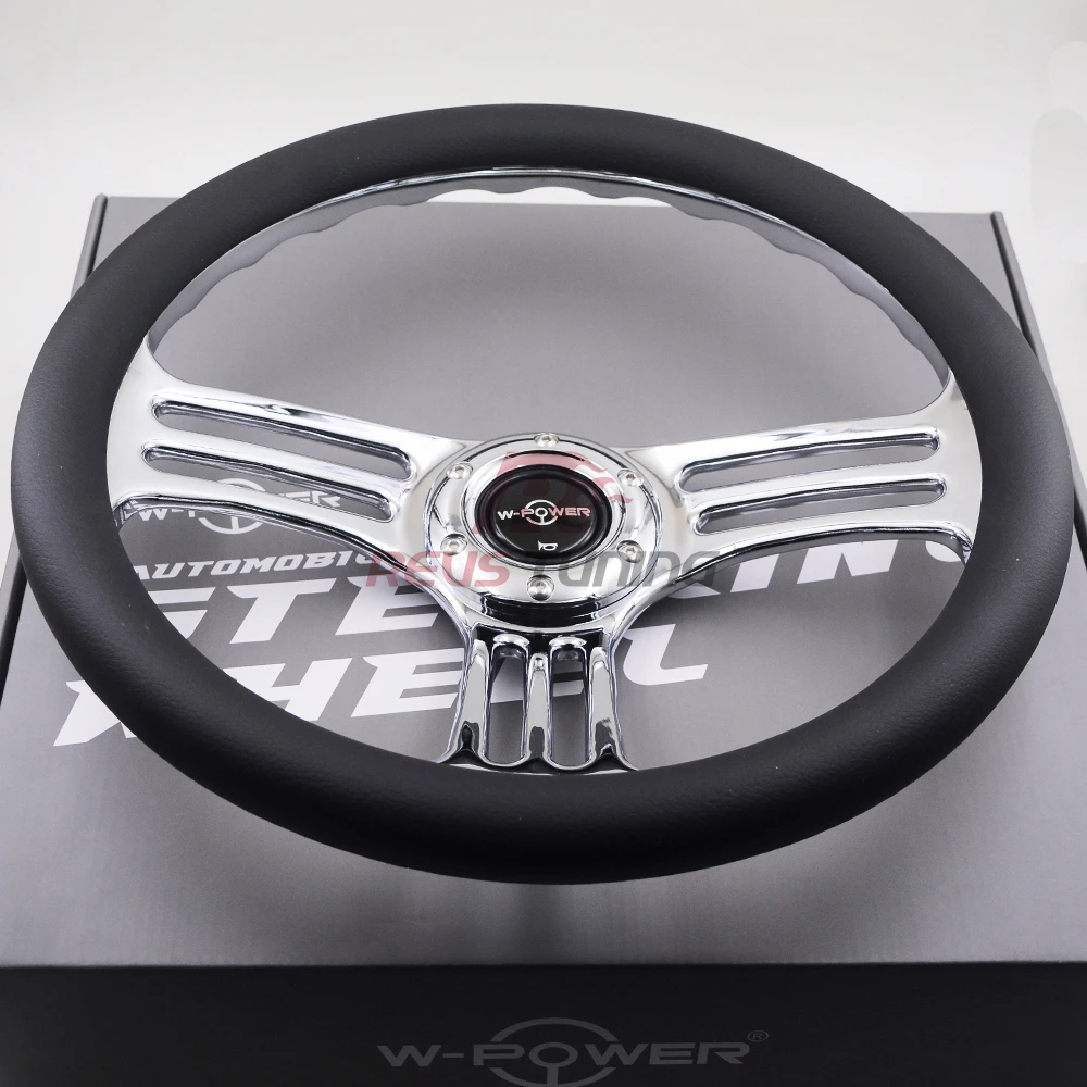 350mm 14inch Deep Dish Universal Classic Style Leather Aluminium Racing Car Sport Steering Wheel