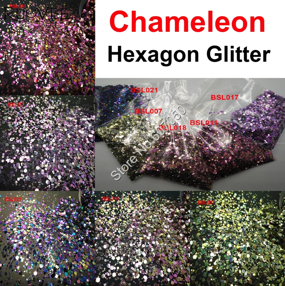 

5COLORS Chameleon Glitter Mixed Metallic Luster Hexagon Shape Nail Art for Craft Decorations Makeup Facepainting DIY Accessories