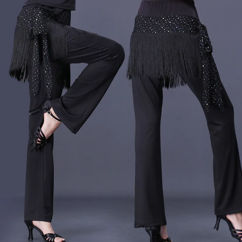 Pantalon de danse latine à franges pour adultes, Sexy, Long, pour salle de bal, Samba, Salsa, vêtements de Performance, M/5XL